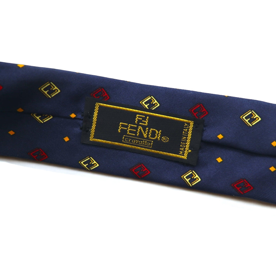 FENDI Made in Italy Vintage Zucca FF logo tie Navy silk small pattern all-over print