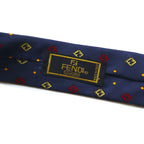 FENDI Made in Italy Vintage Zucca FF logo tie Navy silk small pattern all-over print