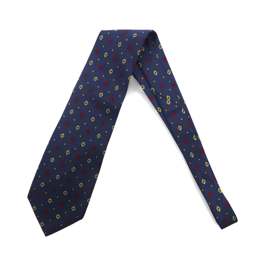 FENDI Made in Italy Vintage Zucca FF logo tie Navy silk small pattern all-over print