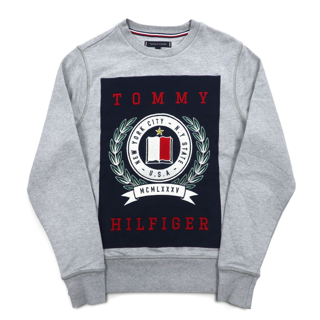 TOMMY HILFIGER Printed Crew Neck Sweatshirt S Grey Cotton MW0MW09466