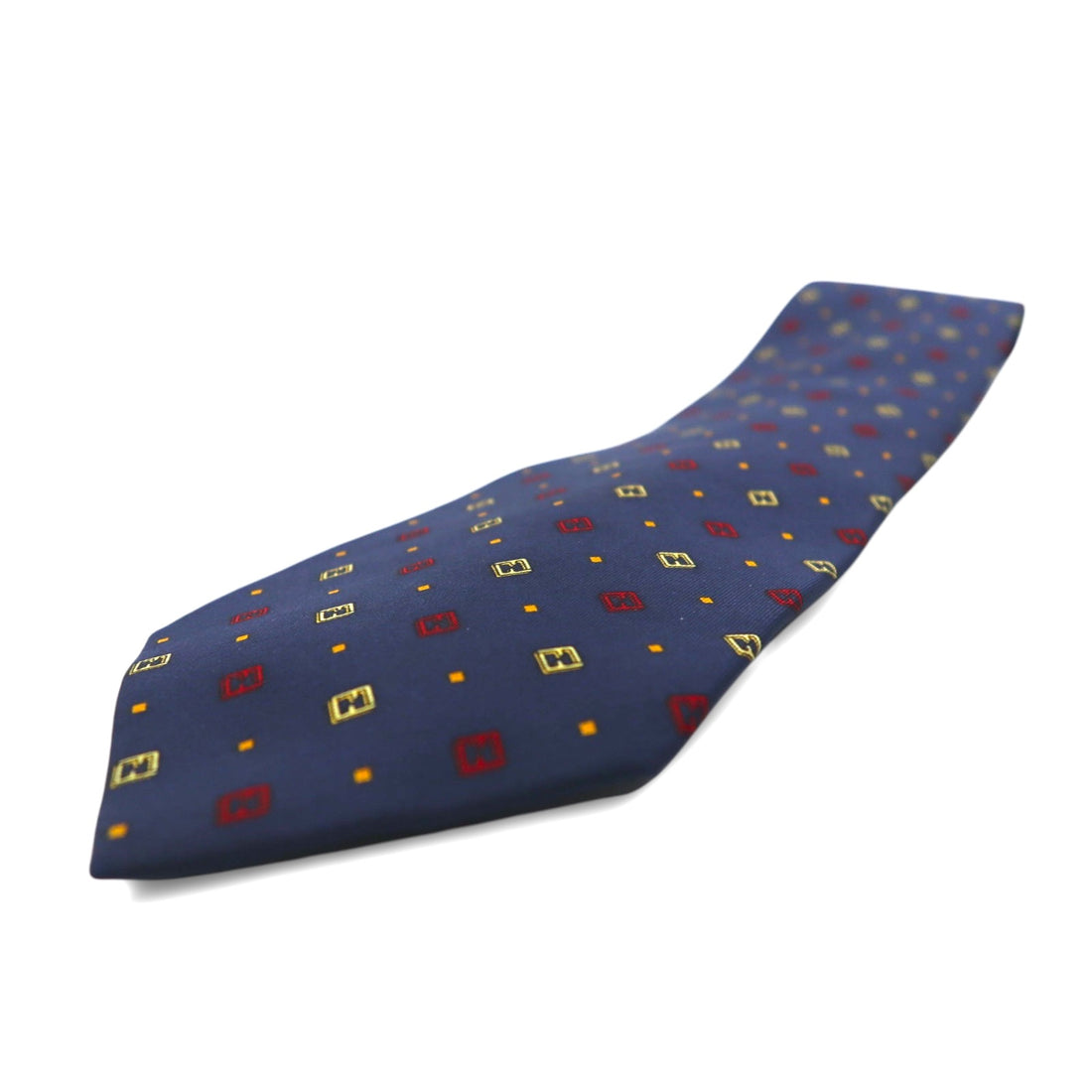 FENDI Made in Italy Vintage Zucca FF logo tie Navy silk small pattern all-over print