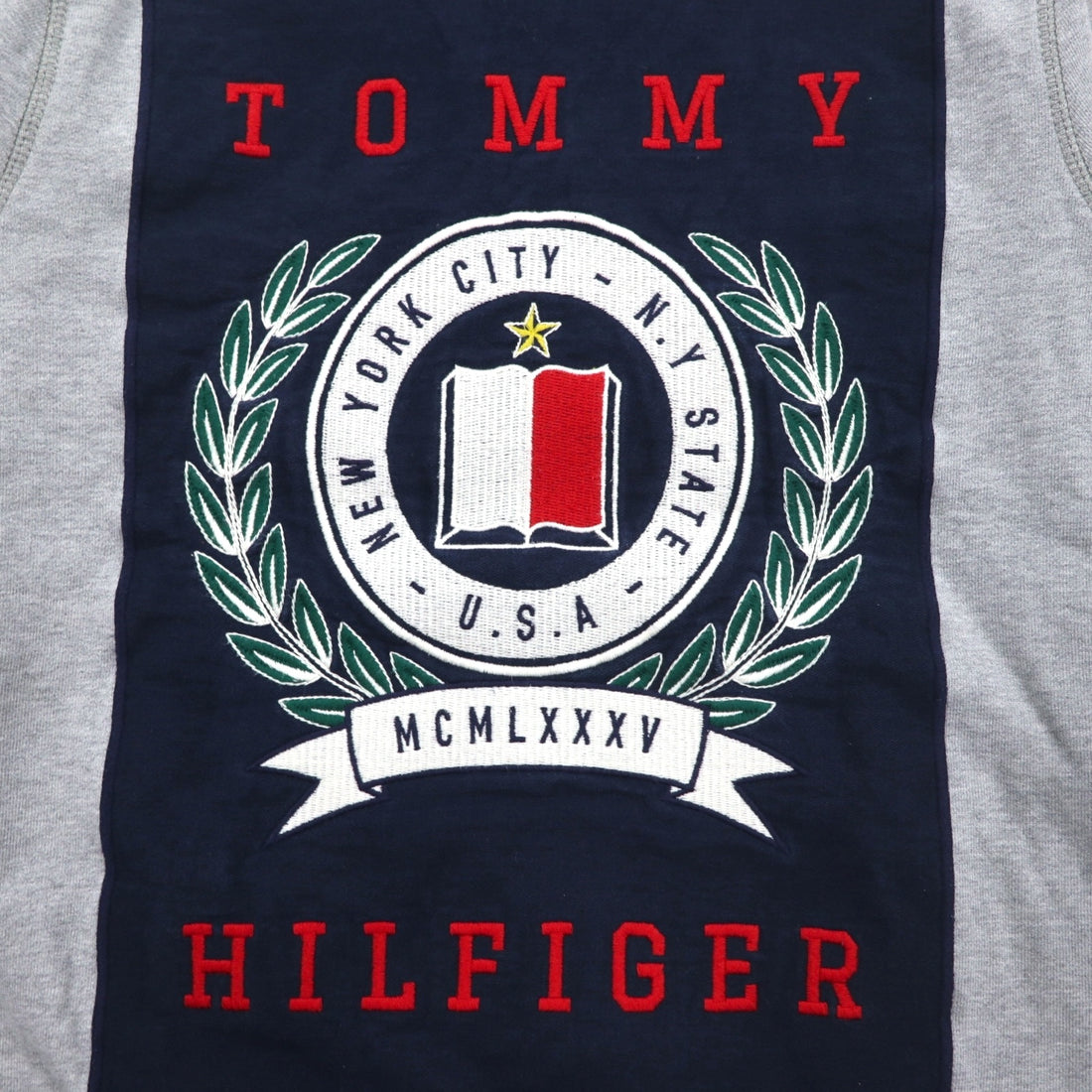 TOMMY HILFIGER Printed Crew Neck Sweatshirt S Grey Cotton MW0MW09466