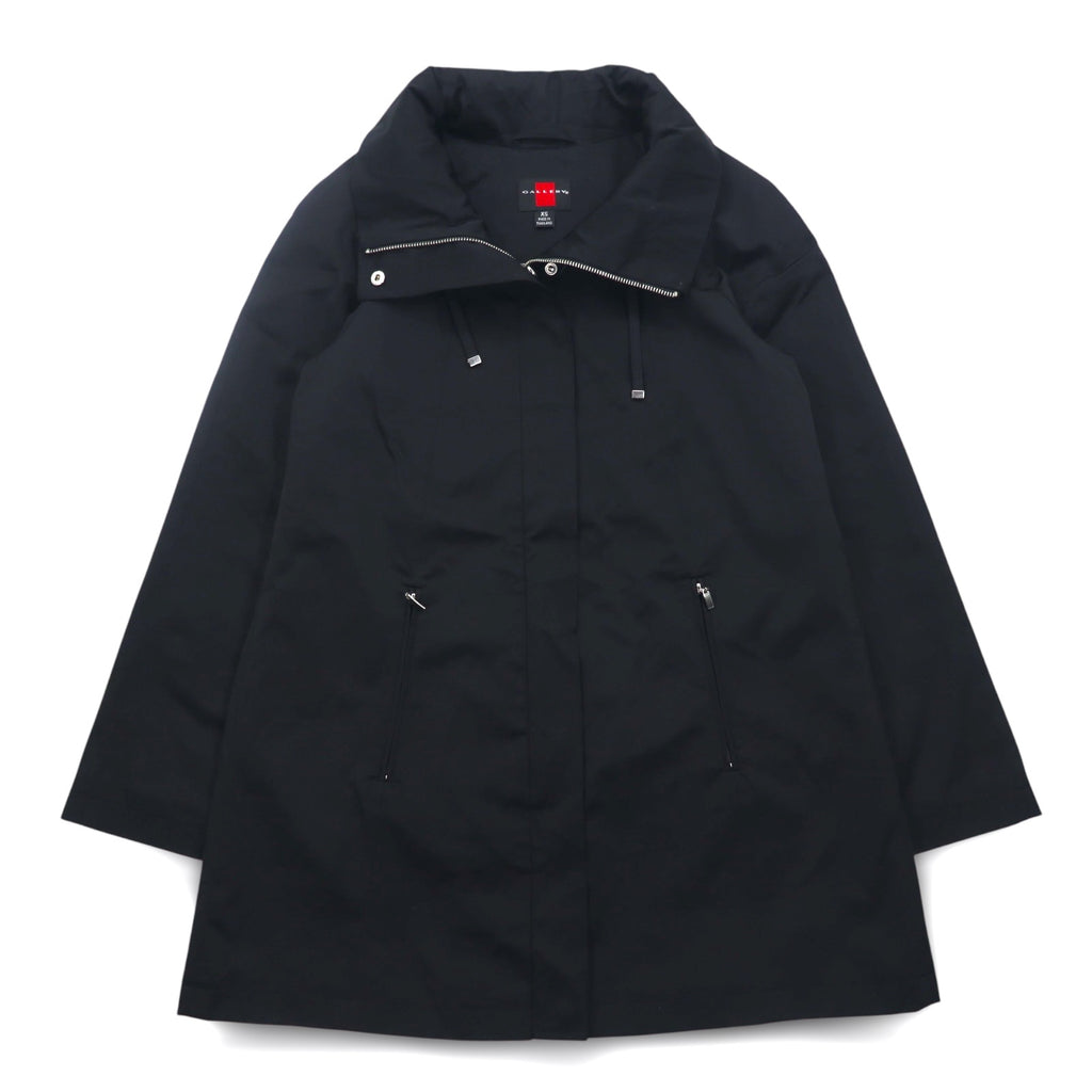 GALLERY Stand Collar A-Line Coat XS Black Cotton Polyester