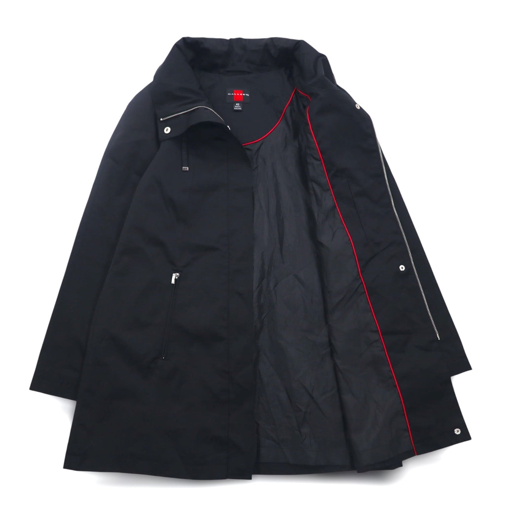 GALLERY Stand Collar A-Line Coat XS Black Cotton Polyester