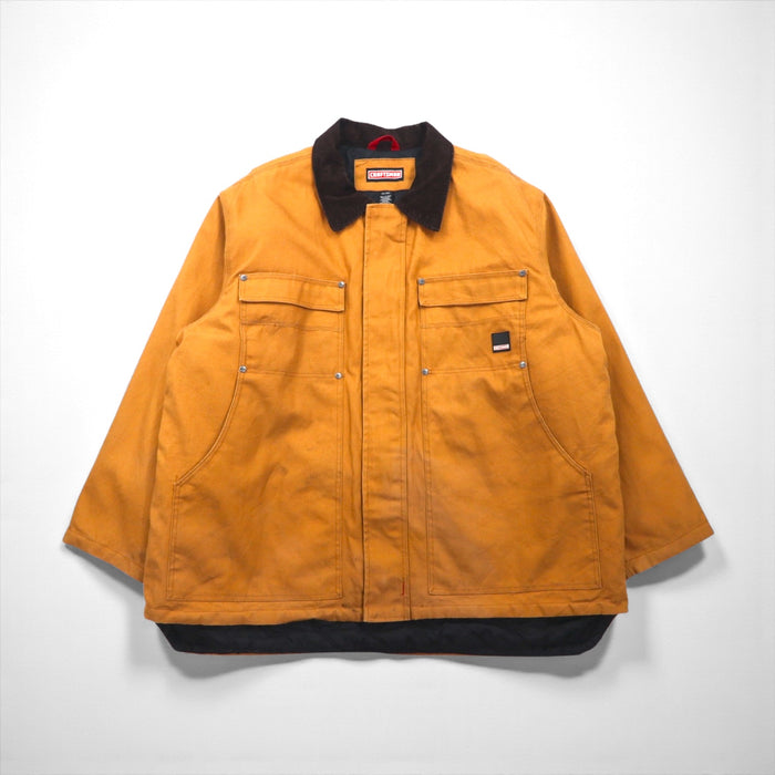 CRAFTSMAN 90s Duck Work Jacket Coverall 2XL Camel Brown Padded Drawcord Corduroy Collar