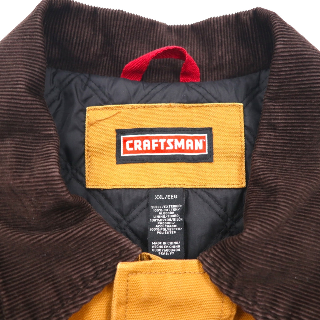 CRAFTSMAN 90s Duck Work Jacket Coverall 2XL Camel Brown Padded Drawcord Corduroy Collar