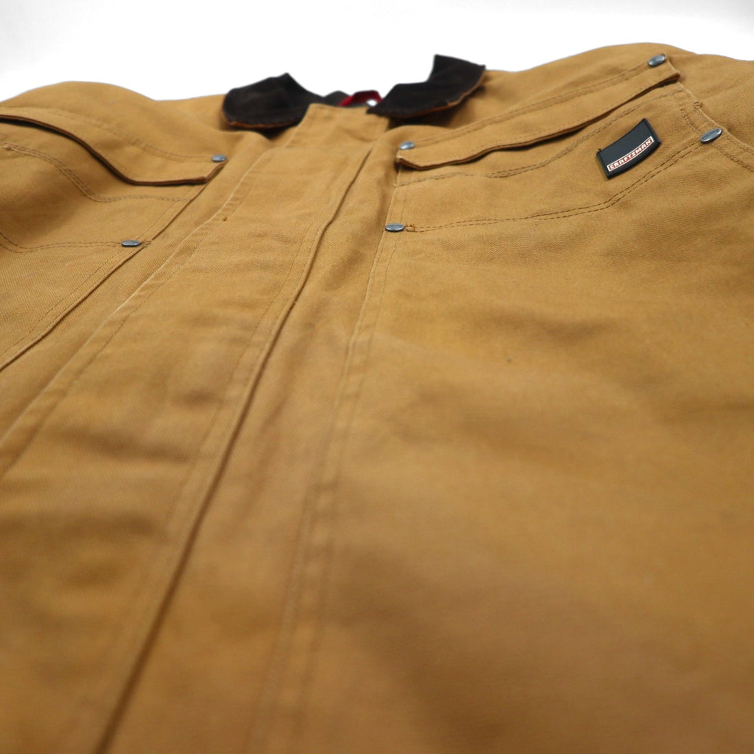 CRAFTSMAN 90s Duck Work Jacket Coverall 2XL Camel Brown Padded Drawcord Corduroy Collar