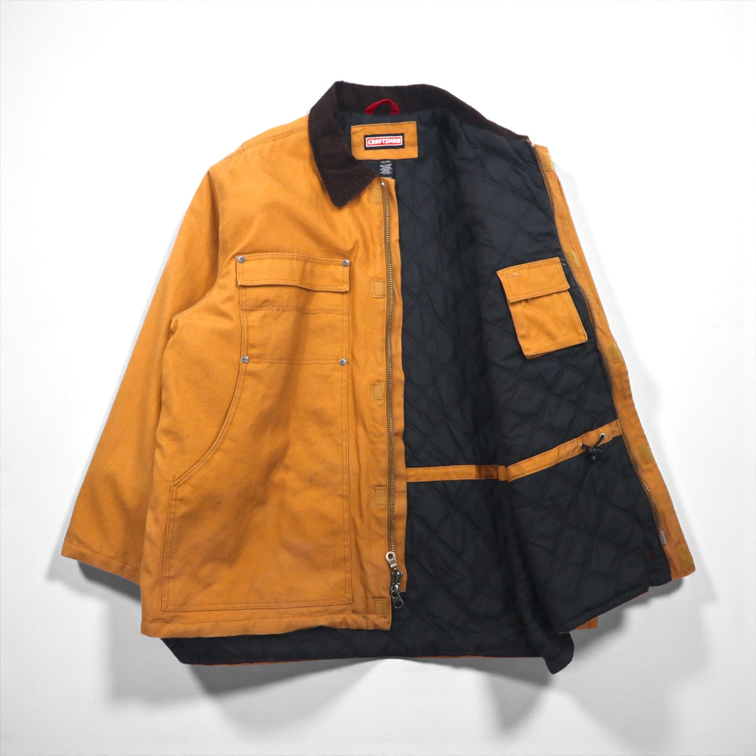 CRAFTSMAN 90s Duck Work Jacket Coverall 2XL Camel Brown Padded Drawcord Corduroy Collar