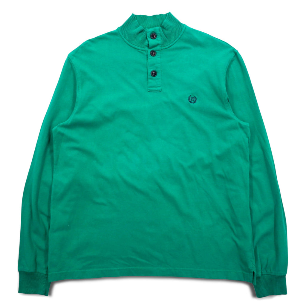 CHAPS Half Button Long Sleeve T-Shirt, Green, Cotton, One Point Logo Embroidery