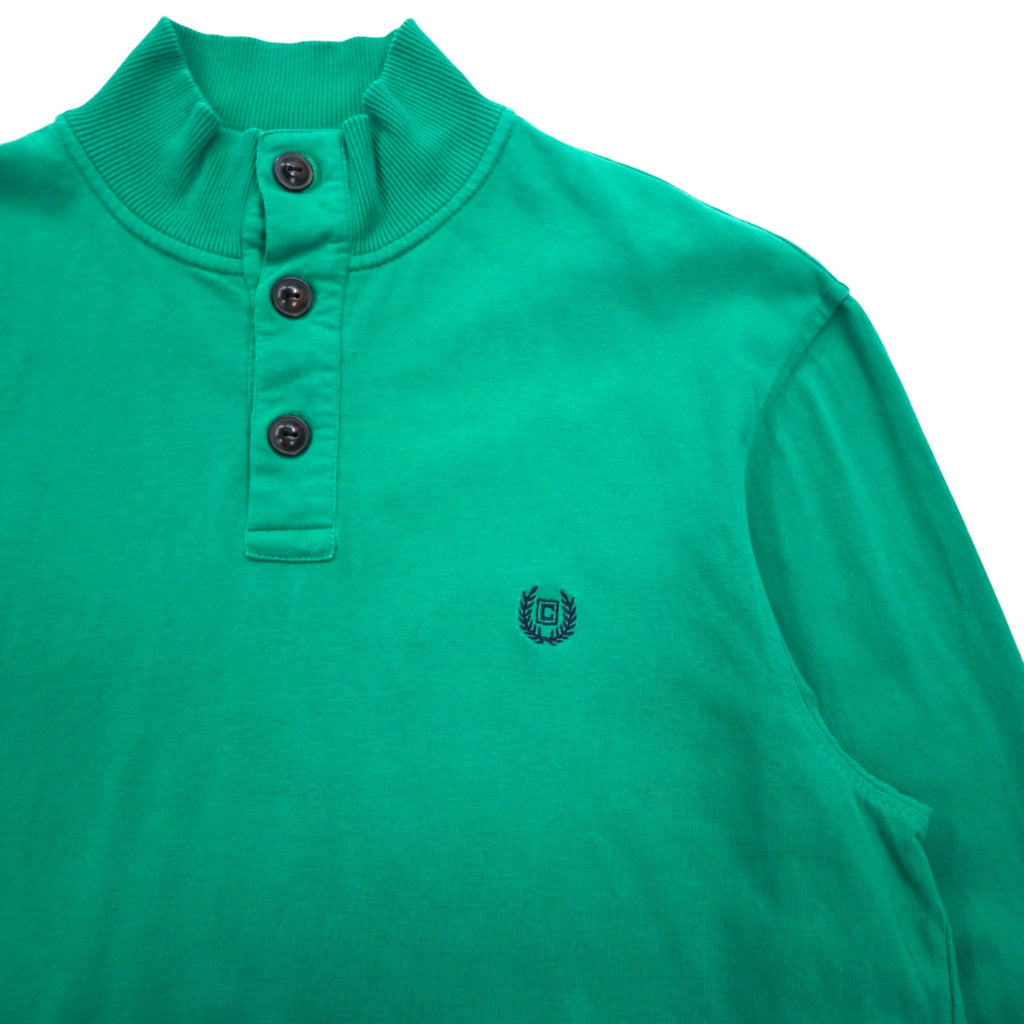 CHAPS Half Button Long Sleeve T-Shirt, Green, Cotton, One Point Logo Embroidery
