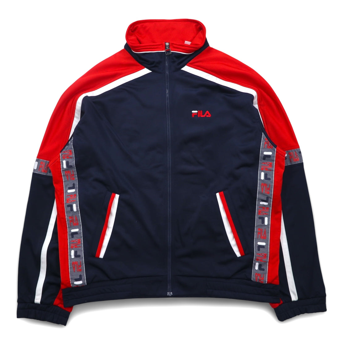 FILA 90s Track Jacket Jersey XL Navy Red Polyester Tape Logo