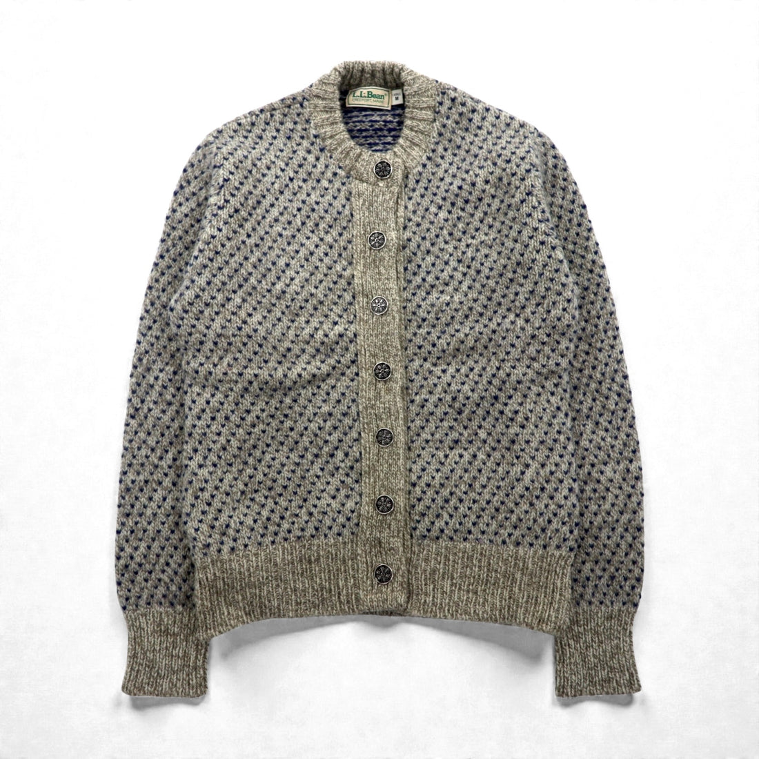 L.L.Bean 90s Birdseye Tyrolean Knit Cardigan, Medium, Wool, Concho Button