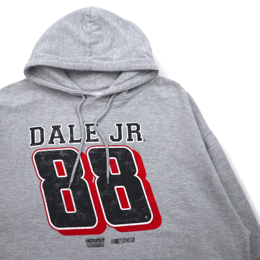 NASCAR Numbering Print Pullover Hoodie L Grey Cotton Racing DALE JR