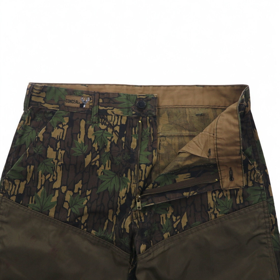 90s WINCHESTER Hunting Pants L Khaki Real Tree Camouflage Conceal Hem Zip