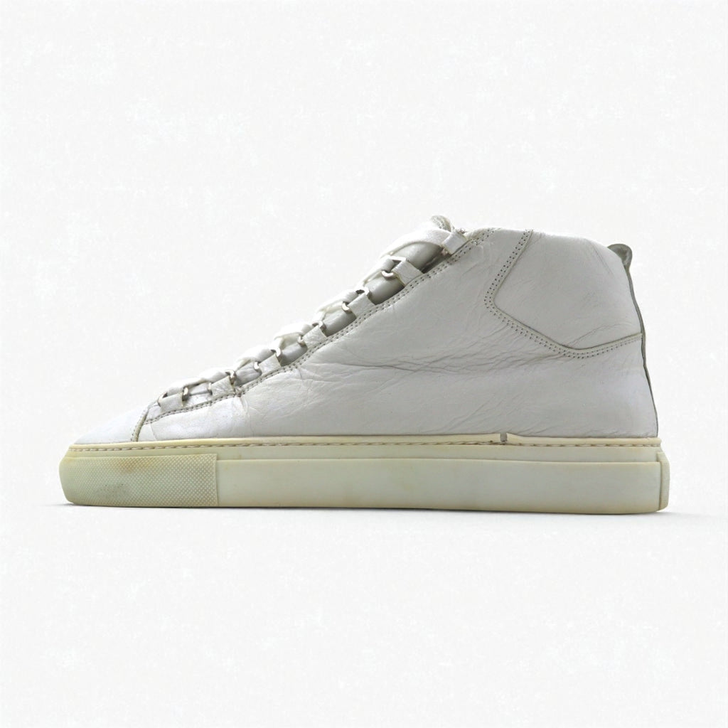BALENCIAGA ARENA OPAQUE Leather High-Top Sneakers, Size 27cm, White, 412381