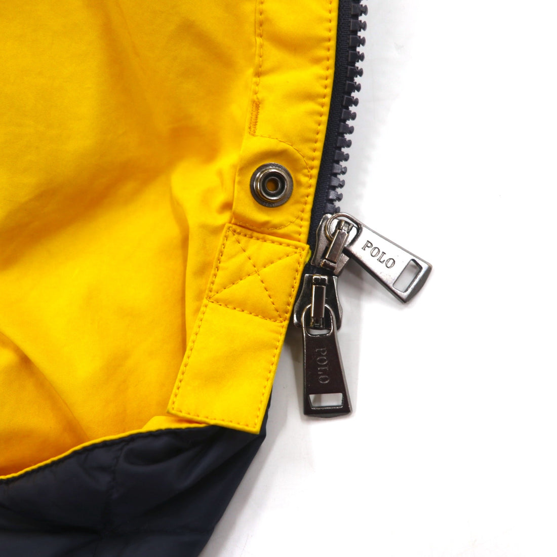 POLO RALPH LAUREN Mods Coat Bench Coat XL Yellow Polyester Boa Liner Padding Drawstring College Logo Print Back Logo