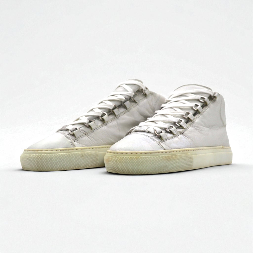 BALENCIAGA ARENA OPAQUE Leather High-Top Sneakers, Size 27cm, White, 412381