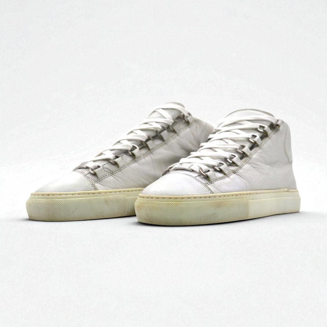 BALENCIAGA ARENA OPAQUE Leather High-Top Sneakers, Size 27cm, White, 412381