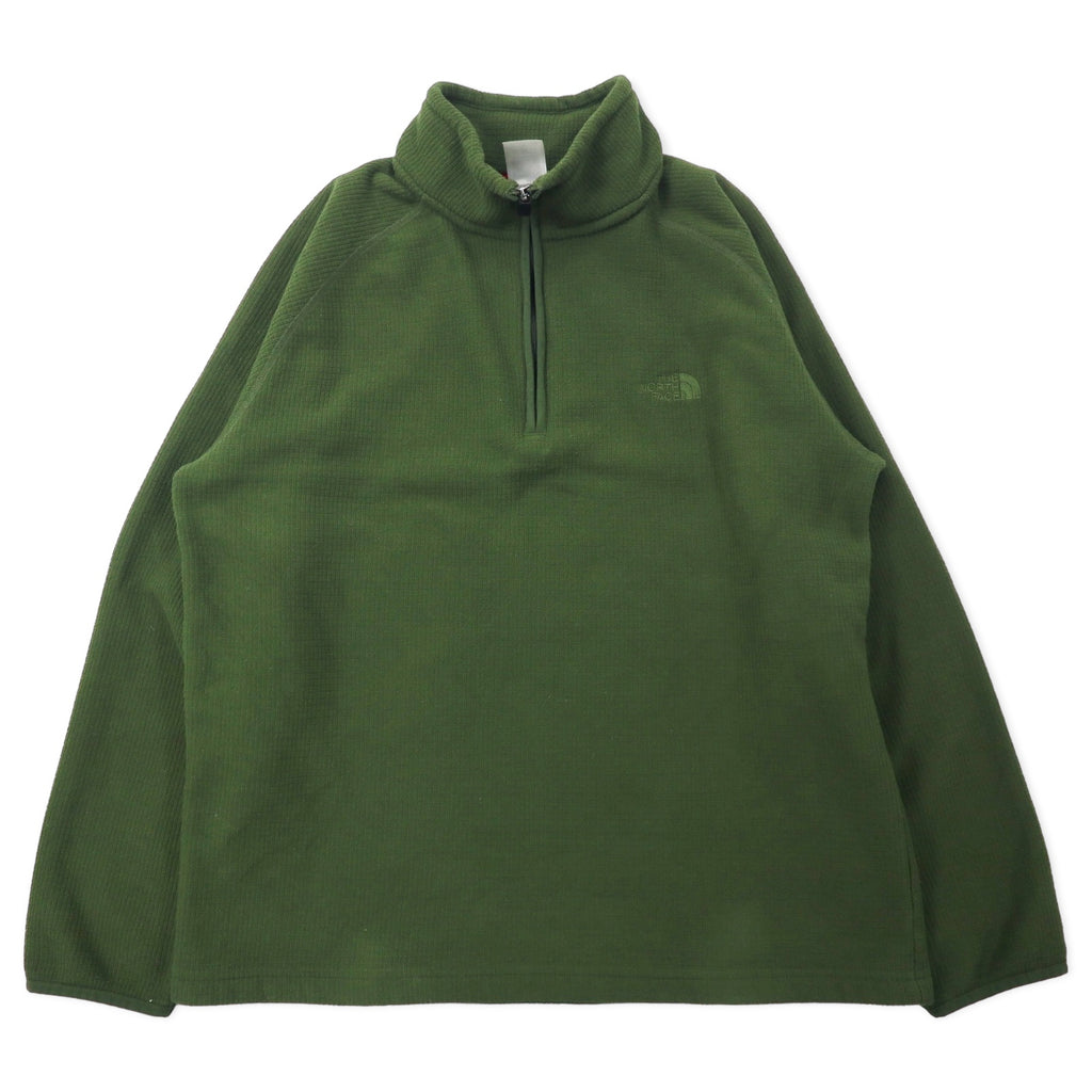 日本然リトテ-古着オンライン-THE NORTH FACE ハーフジップ フリースジャケット M カーキ ポリエステル ワンポイントロゴ刺繍-THE NORTH FACE Half Zip FLEECE Jacket M KHAKI Polyester One Point Logo Embroidery