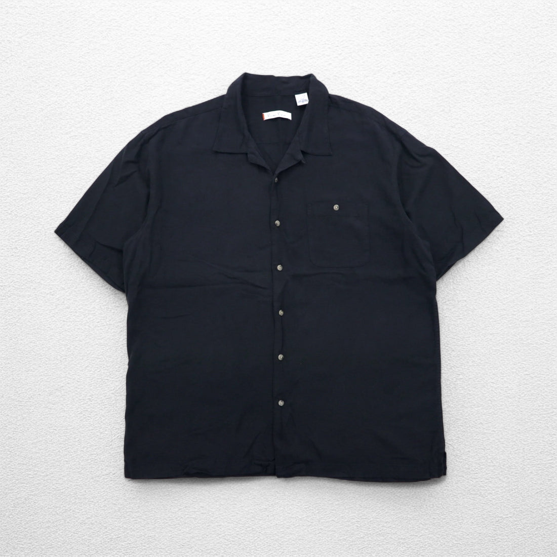 Burma Bibas Open Collar Short Sleeve Silk Shirt XL Black Boxy Silhouette