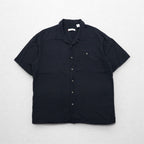 Burma Bibas Open Collar Short Sleeve Silk Shirt XL Black Boxy Silhouette