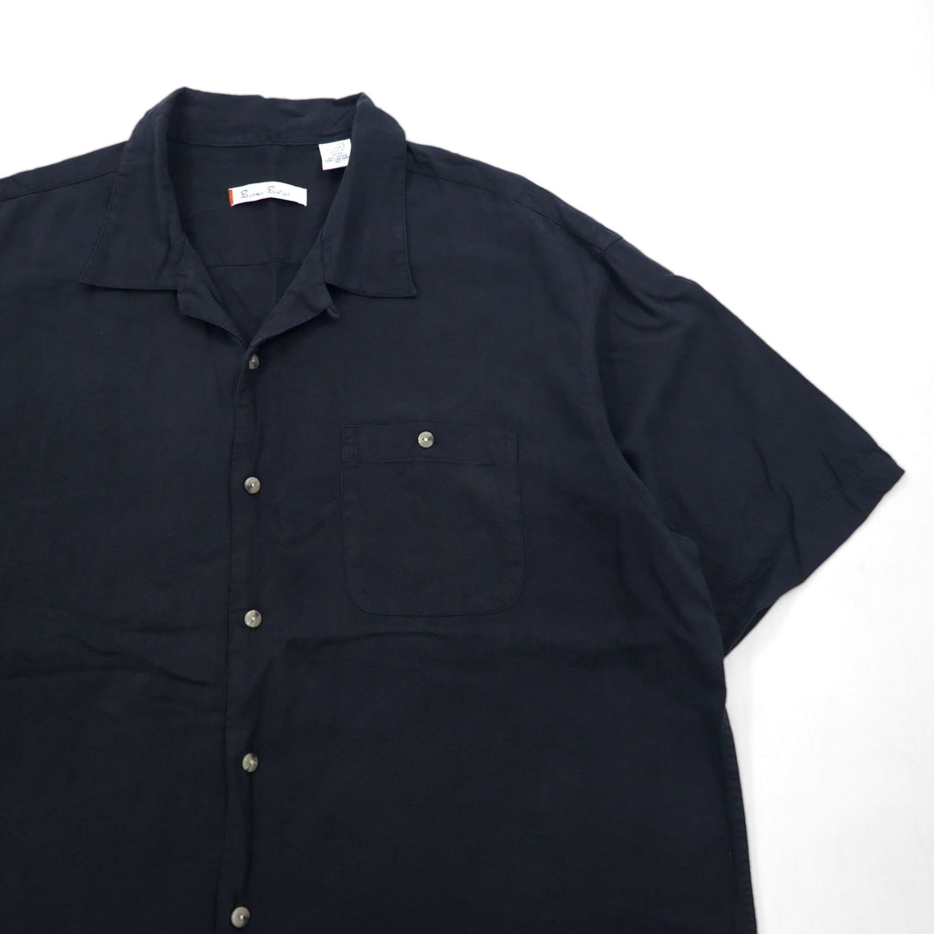 Burma Bibas Open Collar Short Sleeve Silk Shirt XL Black Boxy Silhouette