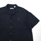 Burma Bibas Open Collar Short Sleeve Silk Shirt XL Black Boxy Silhouette