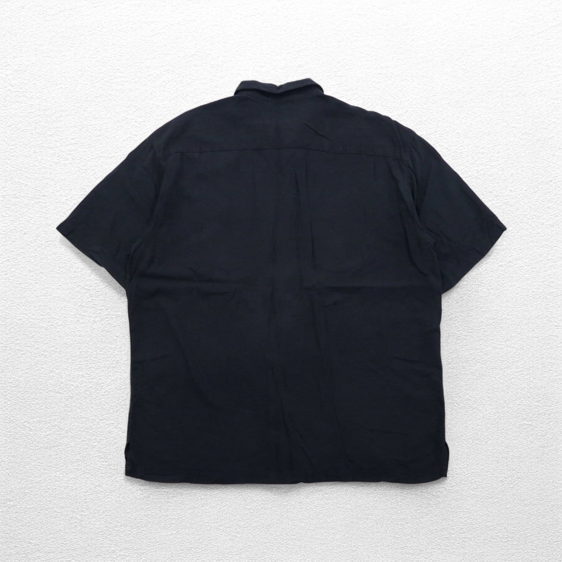 Burma Bibas Open Collar Short Sleeve Silk Shirt XL Black Boxy Silhouette