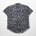 CHAPS RALPH LAUREN 90s Short Sleeve Button Down Shirt L Navy All-over Leaf Botanical Chest Pocket