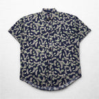 CHAPS RALPH LAUREN 90s Short Sleeve Button Down Shirt L Navy All-over Leaf Botanical Chest Pocket
