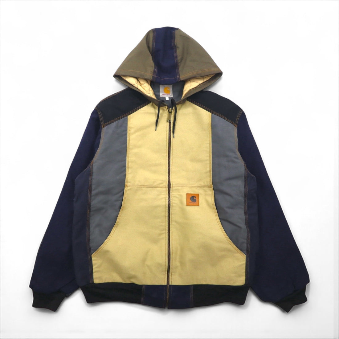 carhartt リメイク 再構築 カラーブロック ダック アクティブジャケット パーカー L マルチカラー クレイジーパターン コットン