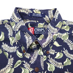 CHAPS RALPH LAUREN 90s Short Sleeve Button Down Shirt L Navy All-over Leaf Botanical Chest Pocket