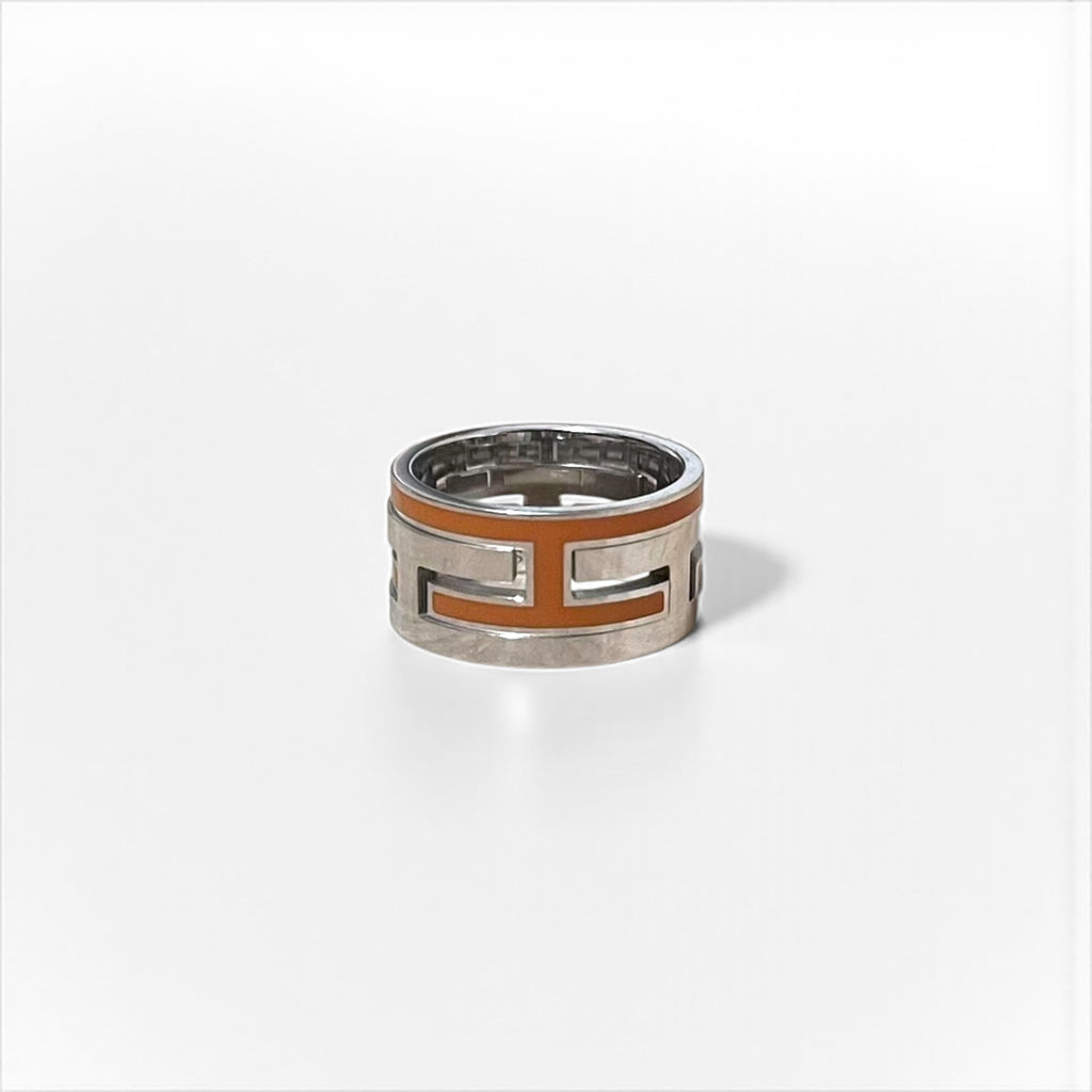 HERMES Move H Ring, size 11, orange, silver, Ag925, H design