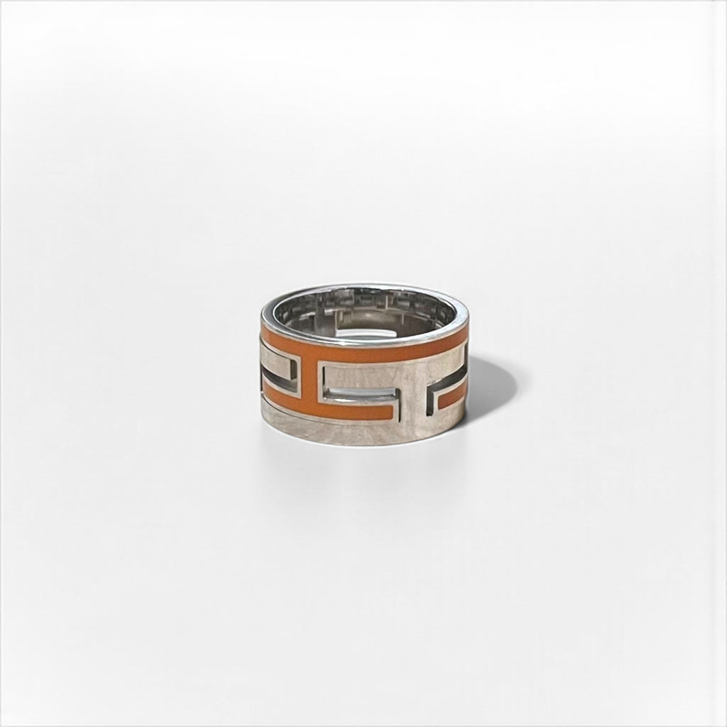 HERMES Move H Ring, size 11, orange, silver, Ag925, H design