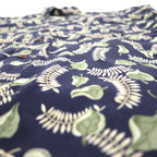 CHAPS RALPH LAUREN 90s Short Sleeve Button Down Shirt L Navy All-over Leaf Botanical Chest Pocket