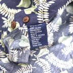 CHAPS RALPH LAUREN 90s Short Sleeve Button Down Shirt L Navy All-over Leaf Botanical Chest Pocket