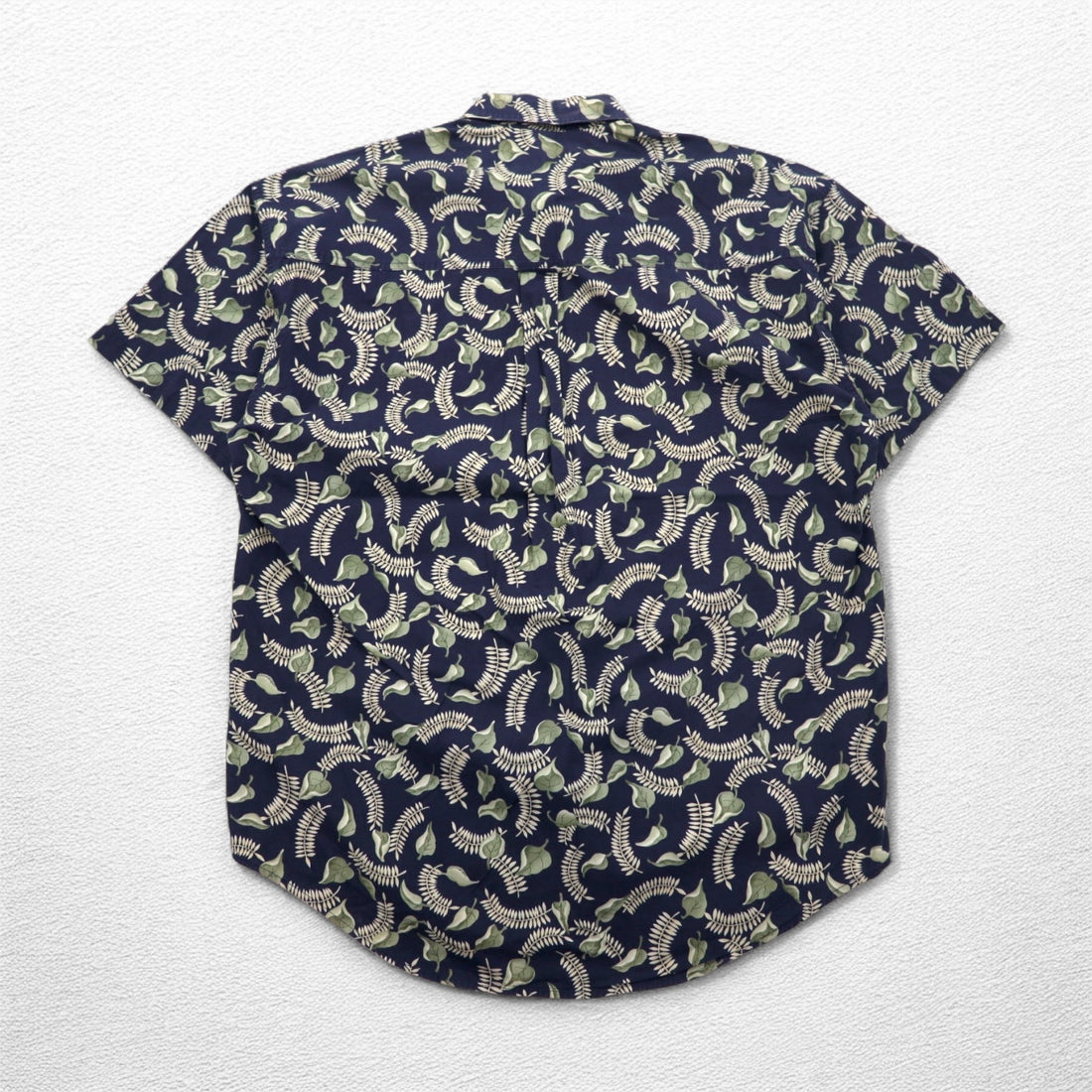 CHAPS RALPH LAUREN 90s Short Sleeve Button Down Shirt L Navy All-over Leaf Botanical Chest Pocket