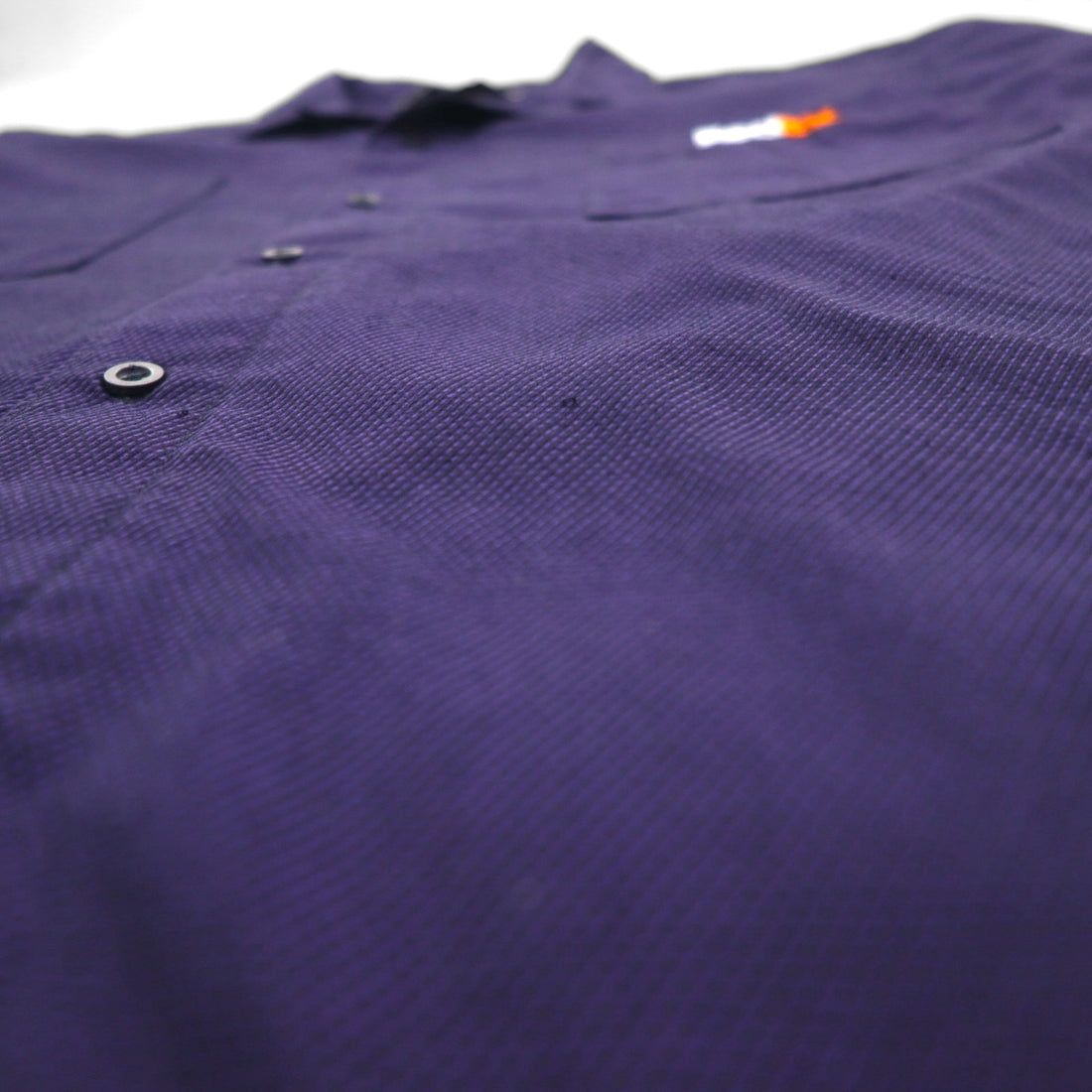 FedEx 90s Open-neck Work Shirt, Short Sleeve, Open Collar, XL, Purple, American, Corporate, Boxy Silhouette, Designed By Stan Herman, VF Imagewear