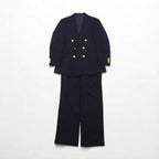 Ralph Lauren 90s Made in Japan Navy Blazer and Double-Breasted Suit, Size M, Navy Wool, Gold Buttons