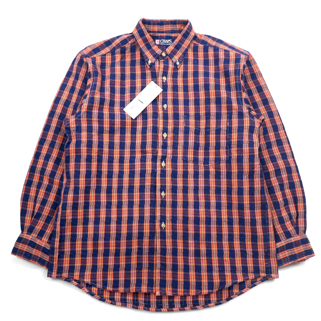 CHAPS RALPH LAUREN 90年代 ボタンダウンシャツ L ブルー チェック コットン 未使用品