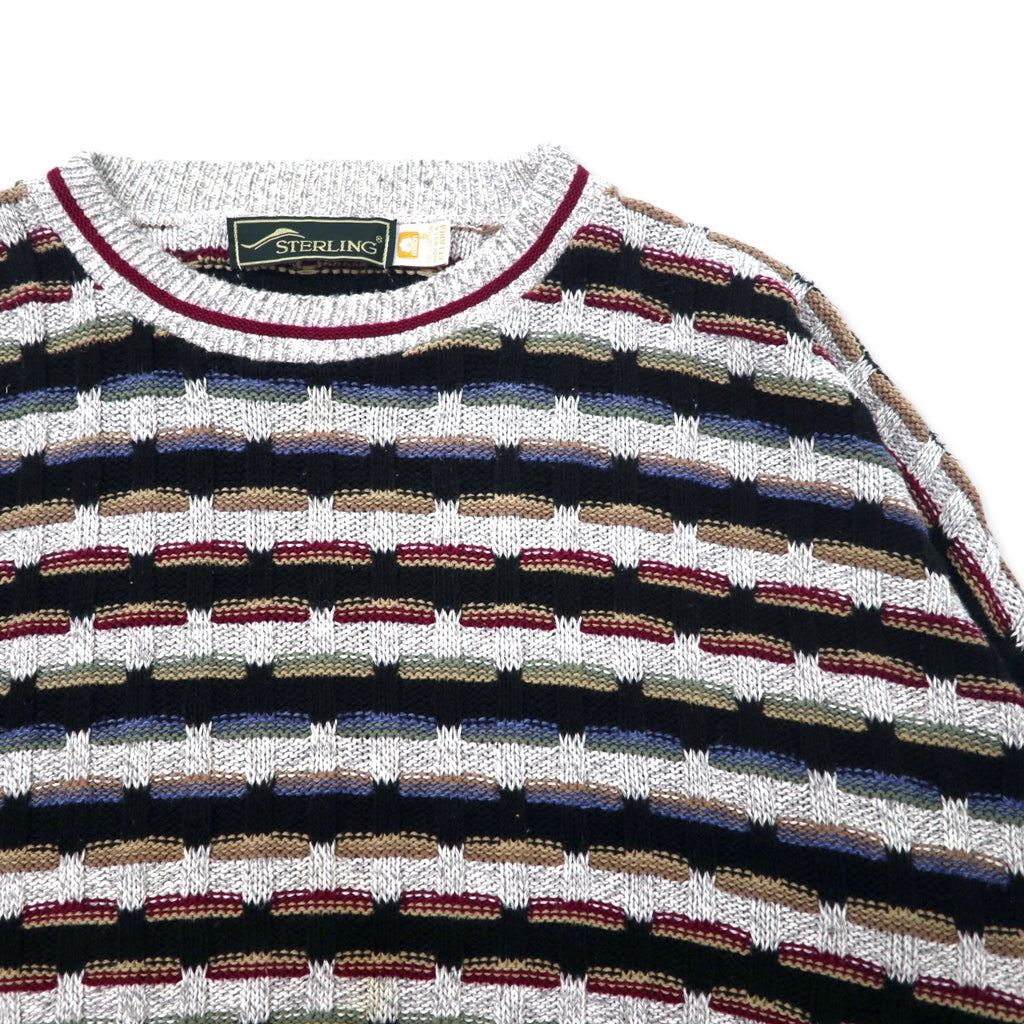 STERLING USA made 90s low gauge knit sweater XXL multicolor cotton big size