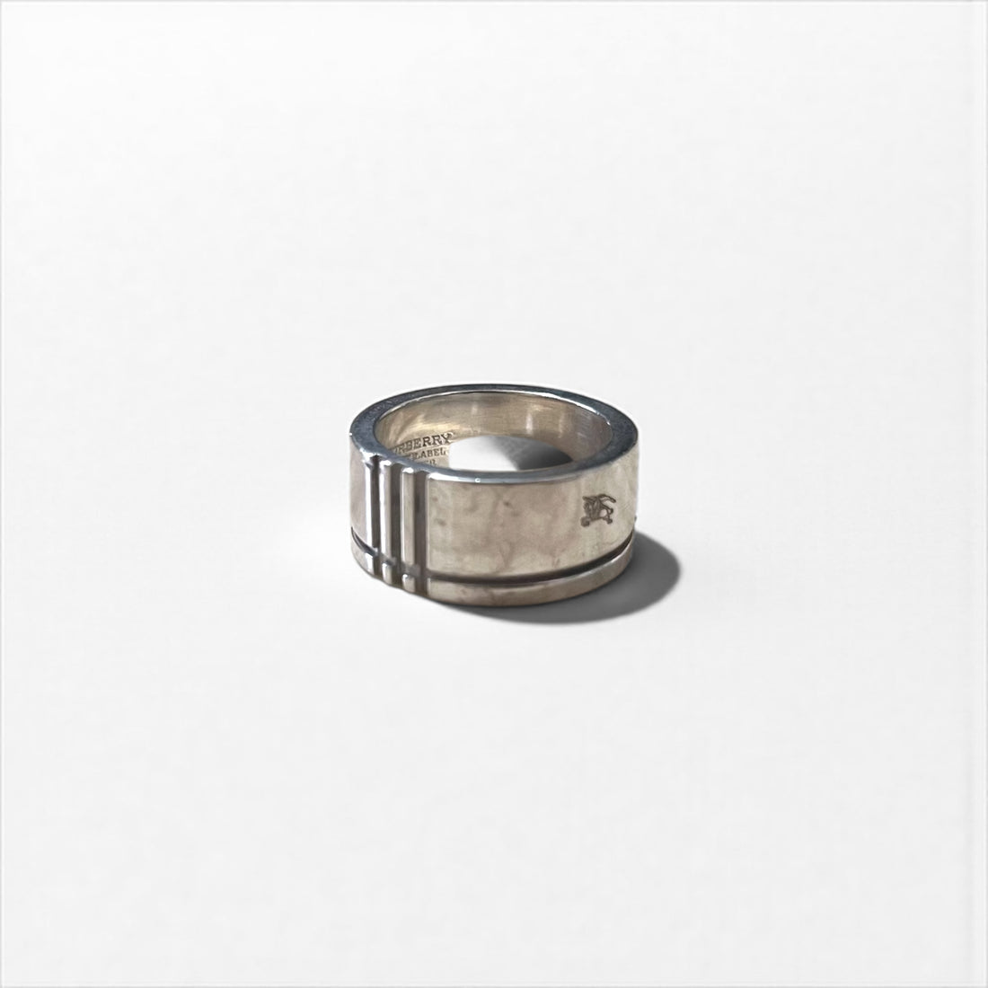 BURBERRY BLACK LABEL Silver Ring, Size 18, 925 Silver, Horse Logo Engraved