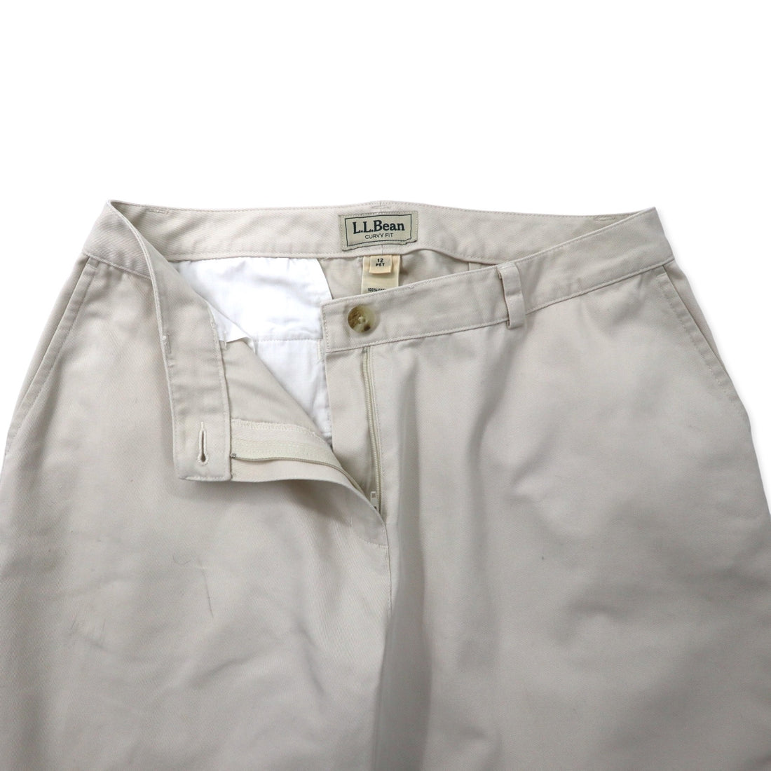 LLBean Tapered Chino Pants 12 Beige Cotton CURVY FIT 0GBV4