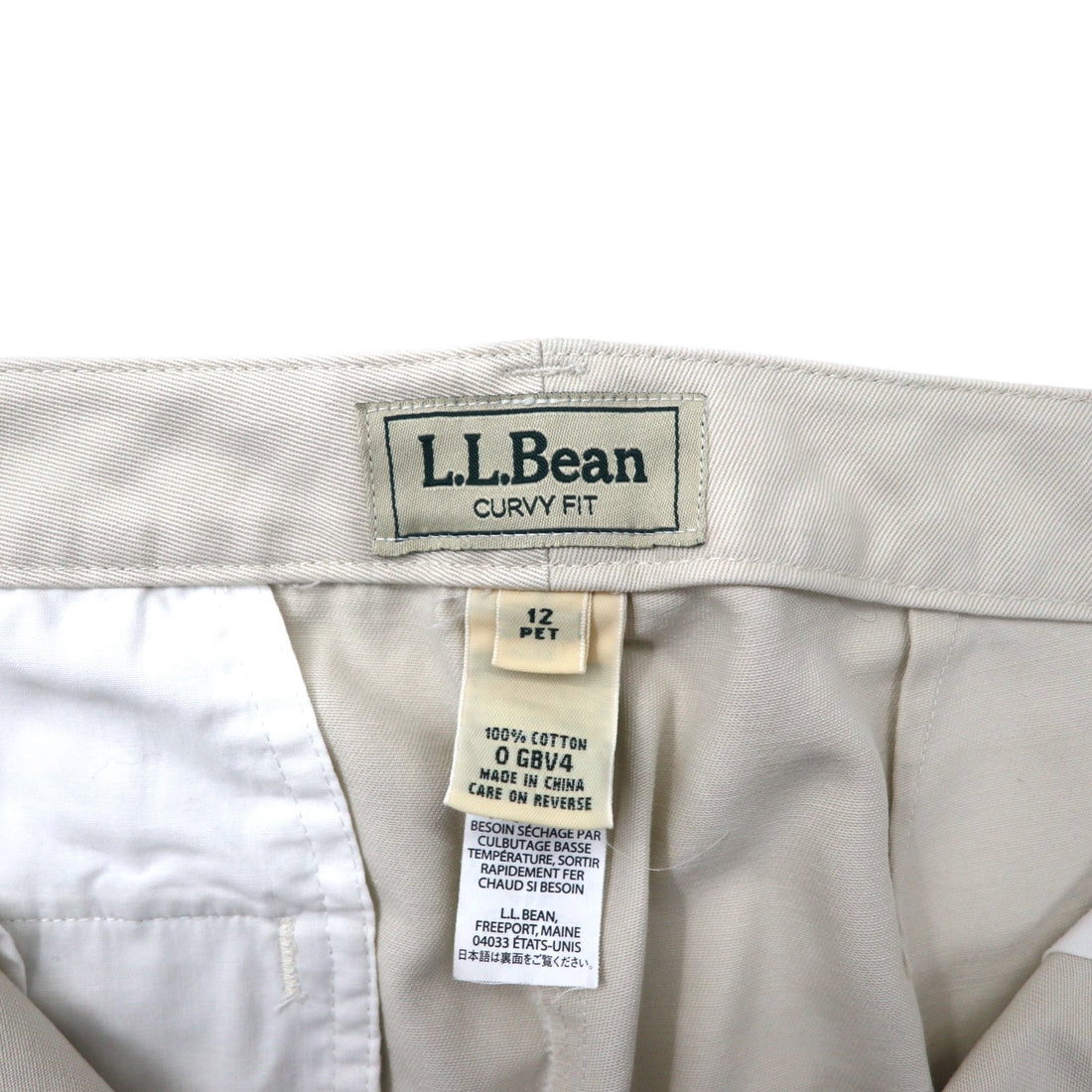 LLBean Tapered Chino Pants 12 Beige Cotton CURVY FIT 0GBV4