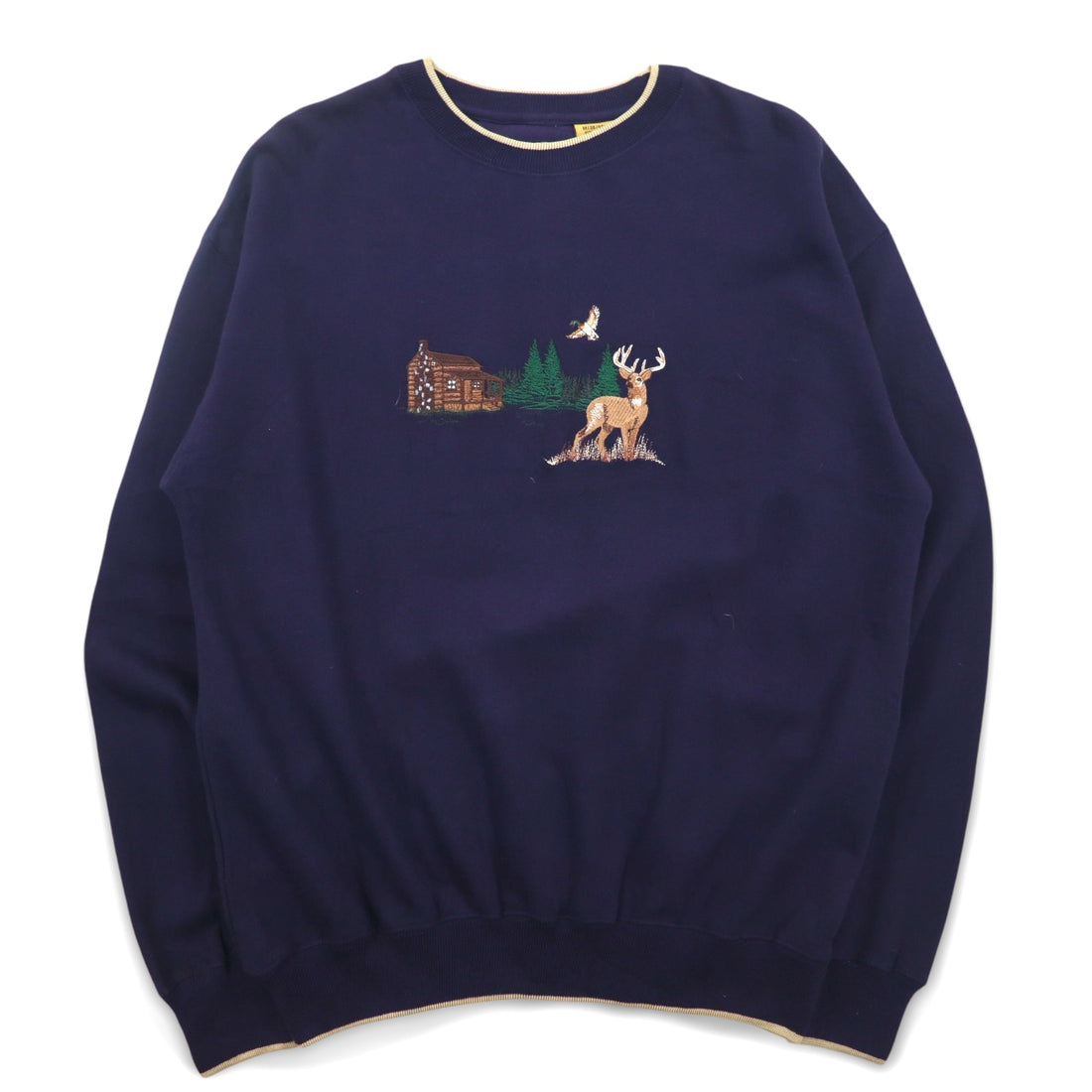 90s FIELD TASTED by OUTDOOR LIFE Sweatshirt XL Navy Cotton Fleece Lining Embroidery Animal Paki Cotton