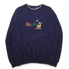 90s FIELD TASTED by OUTDOOR LIFE Sweatshirt XL Navy Cotton Fleece Lining Embroidery Animal Paki Cotton