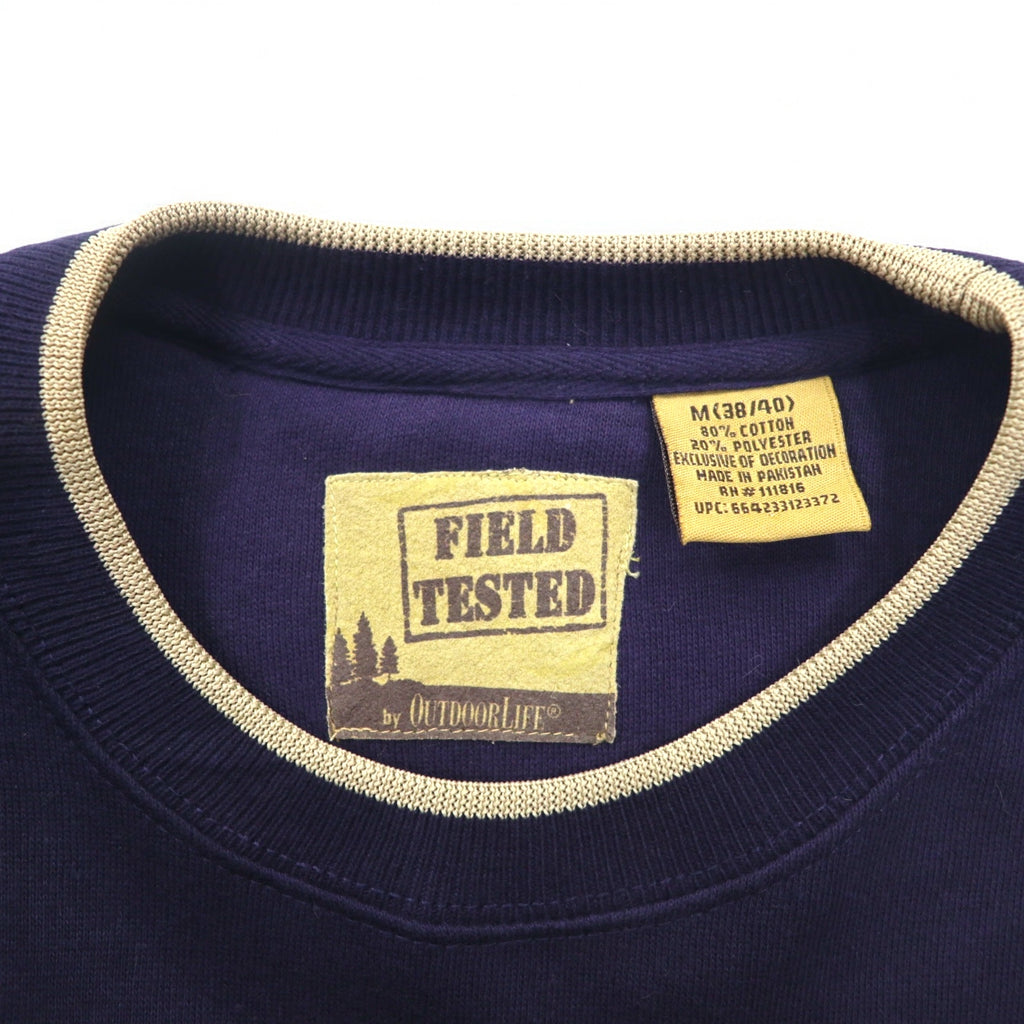 90s FIELD TASTED by OUTDOOR LIFE Sweatshirt XL Navy Cotton Fleece Lining Embroidery Animal Paki Cotton