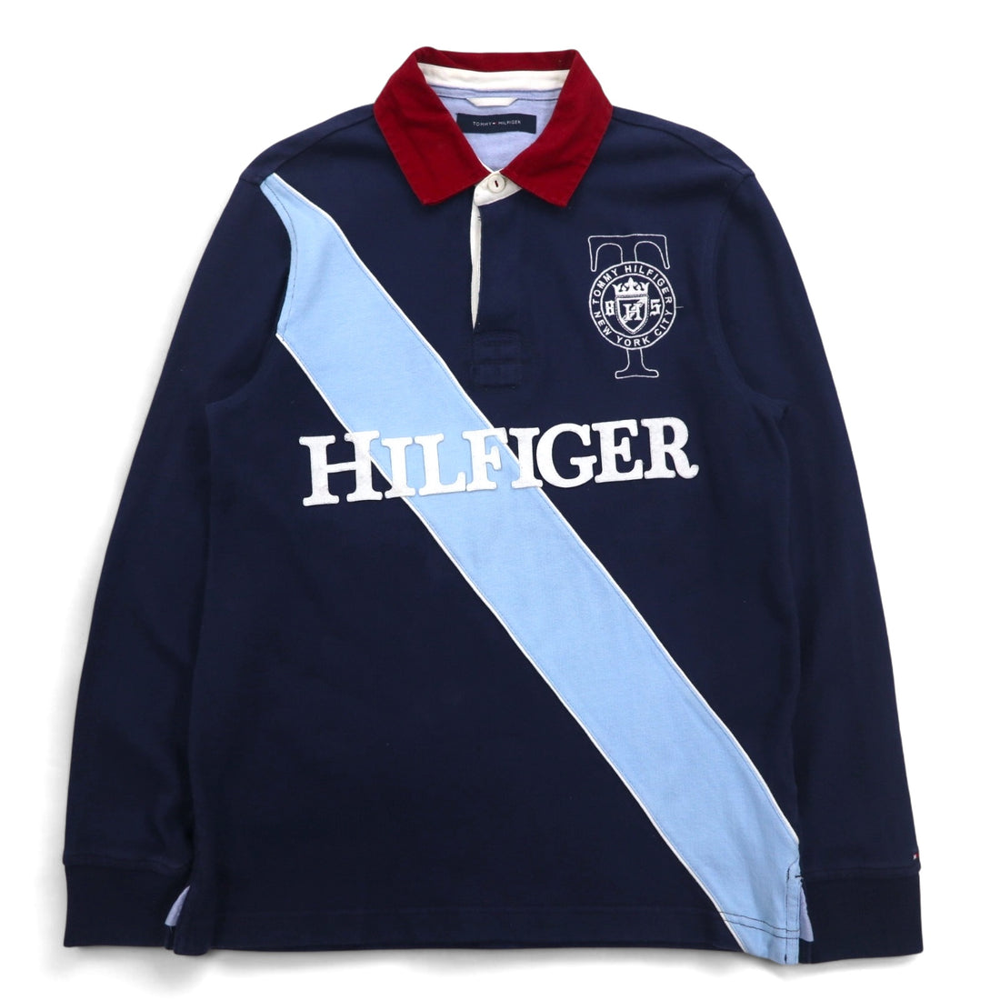 TOMMY HILFIGER Big Size Rugby Shirt M Navy Cotton Embroidered Emblem Logo