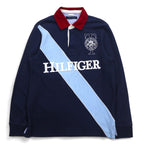 TOMMY HILFIGER Big Size Rugby Shirt M Navy Cotton Embroidered Emblem Logo