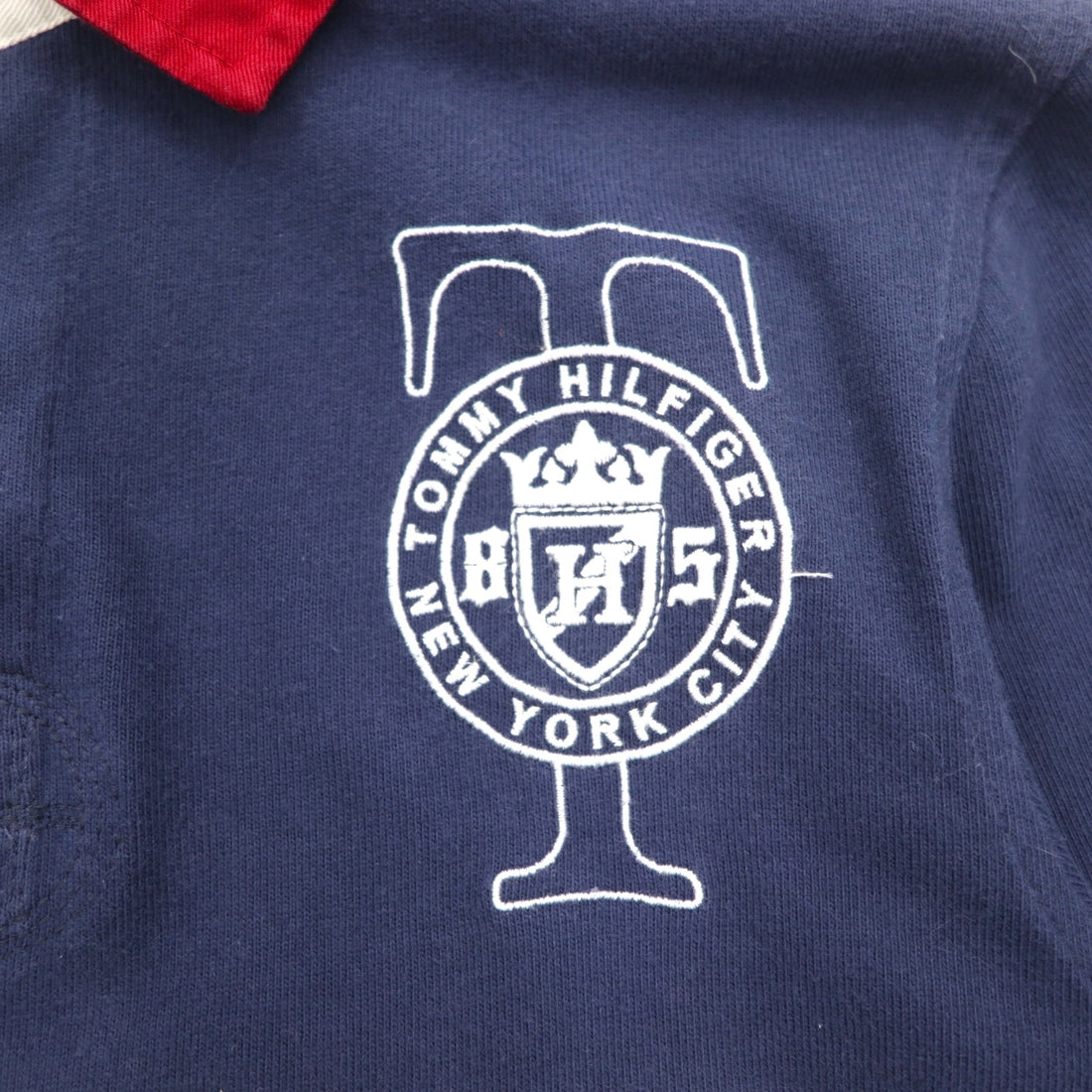 TOMMY HILFIGER Big Size Rugby Shirt M Navy Cotton Embroidered Emblem Logo